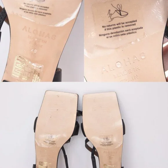 ALOHAS Asymmetrical Black Leather Heeled Open Toe Square Toe Sandal Shoes 40 US9 - Picture 16 of 16